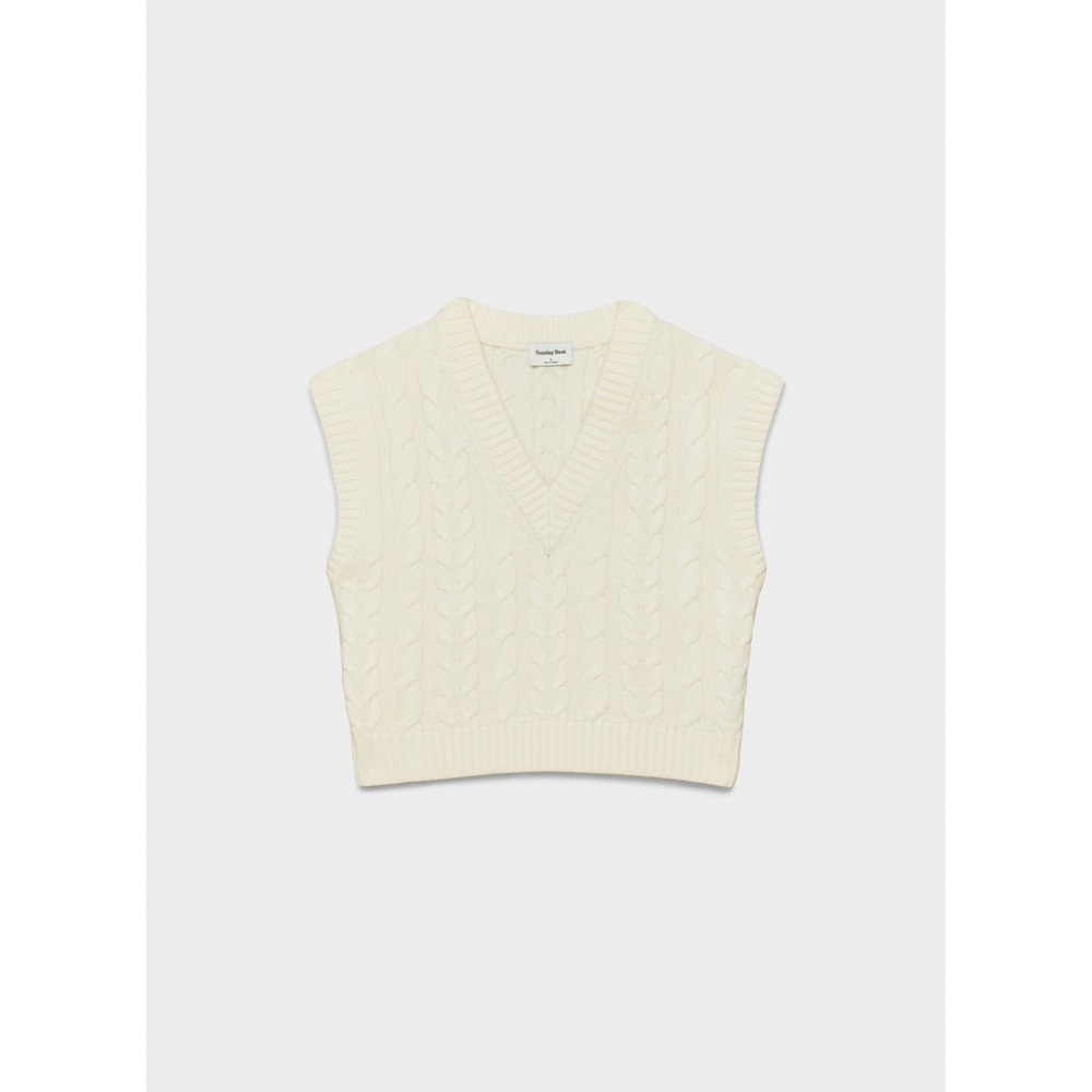 Sunday Best Winston Cable Knit Sweater Vest Cream Small